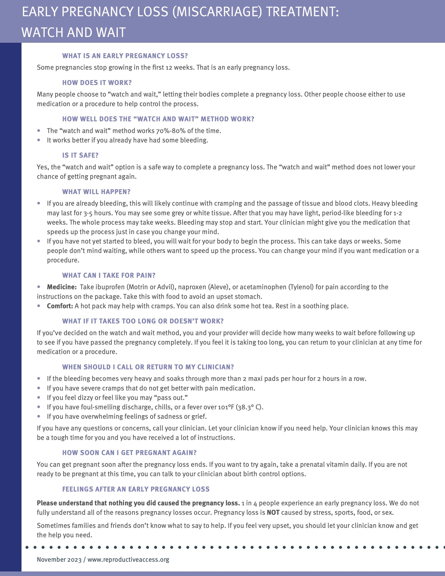 Early Pregnancy Loss (Miscarriage) Pack