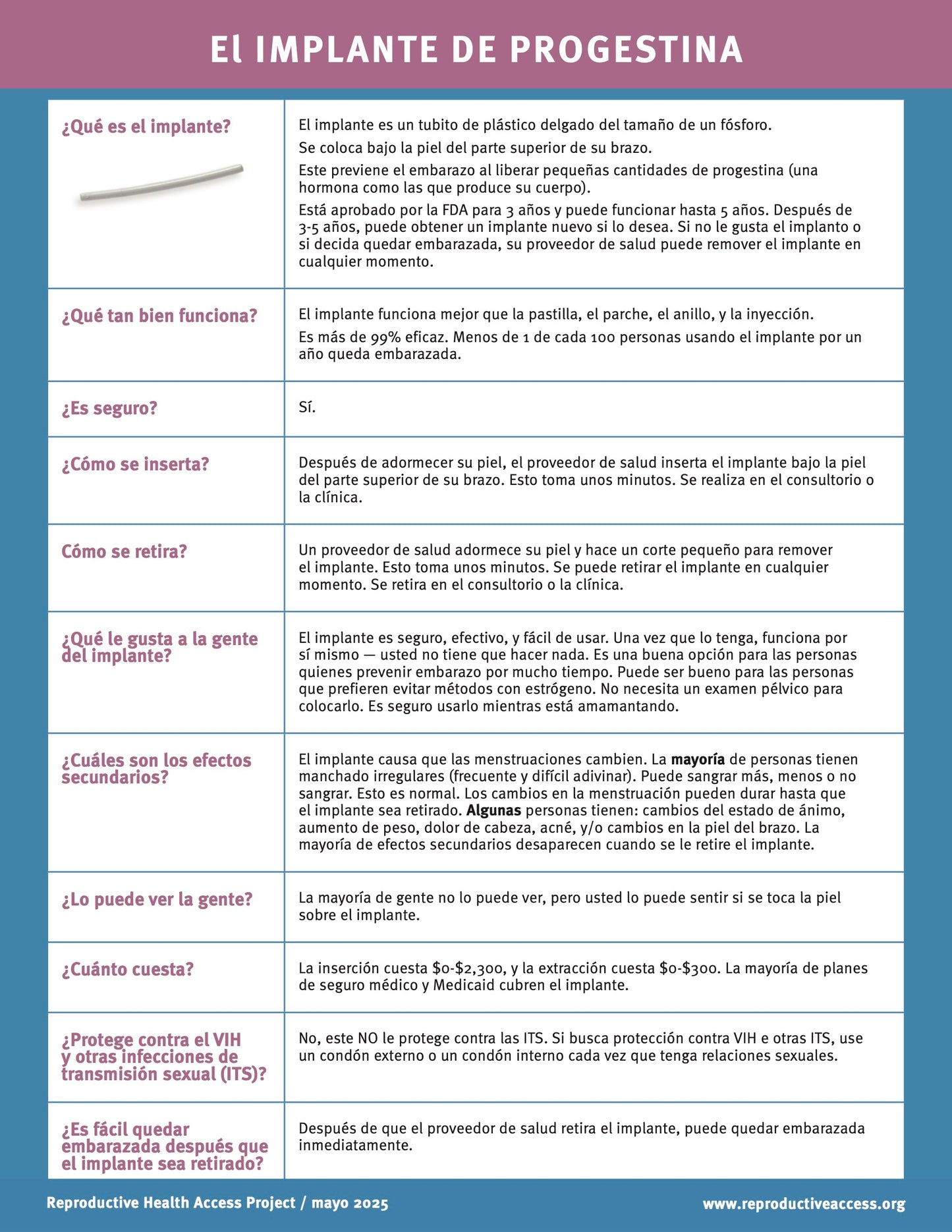 Progestin Implant Fact Sheet