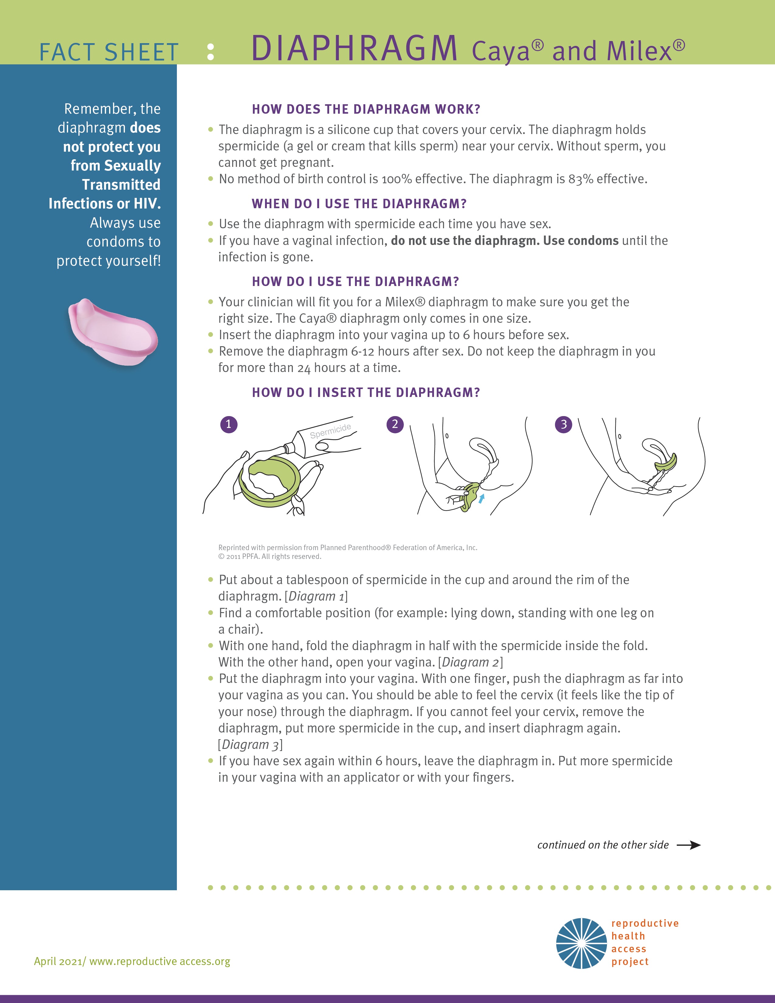 Diaphragm User Guide Reproductive Health Access Project Store